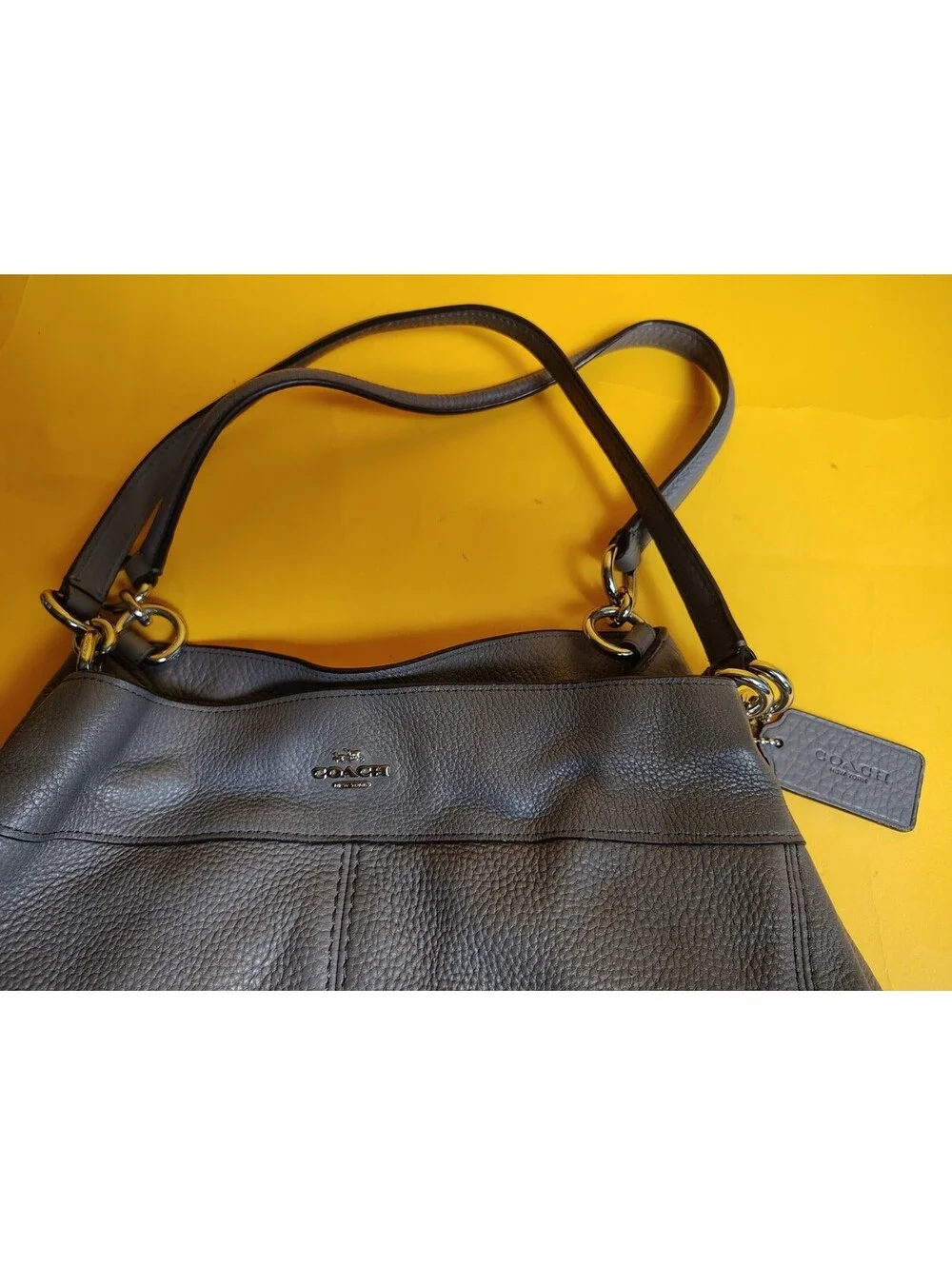 Coach Lexy Gray Pebble Leather Shoulder Bag Purse F57545 W/ Hangtag